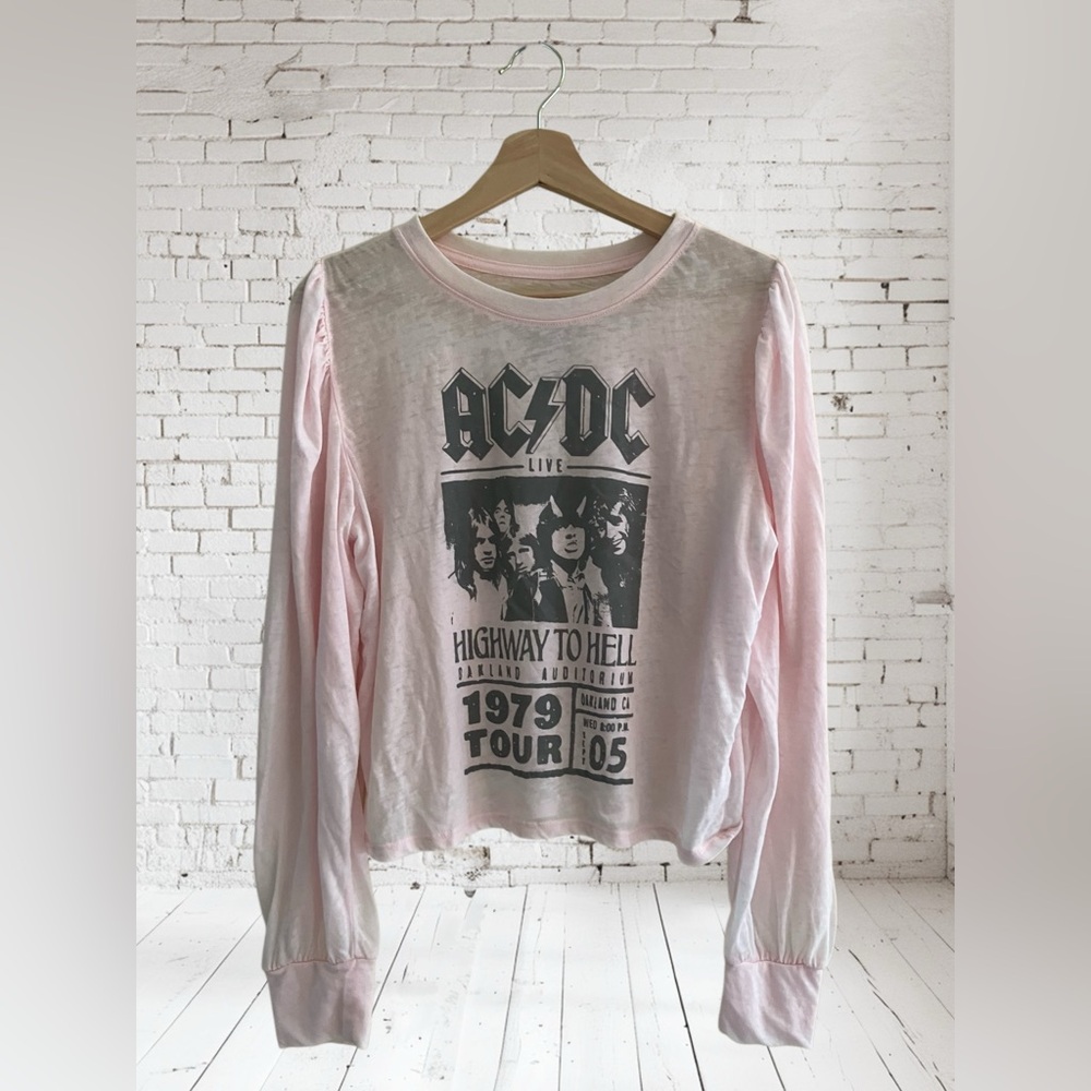 Recycled Karma Pink AC/DC Long Sleeve Graphic Tee Small NWOT